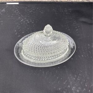 Vintage Indiana Glass Clear Diamond Point Butter Dish with Lid